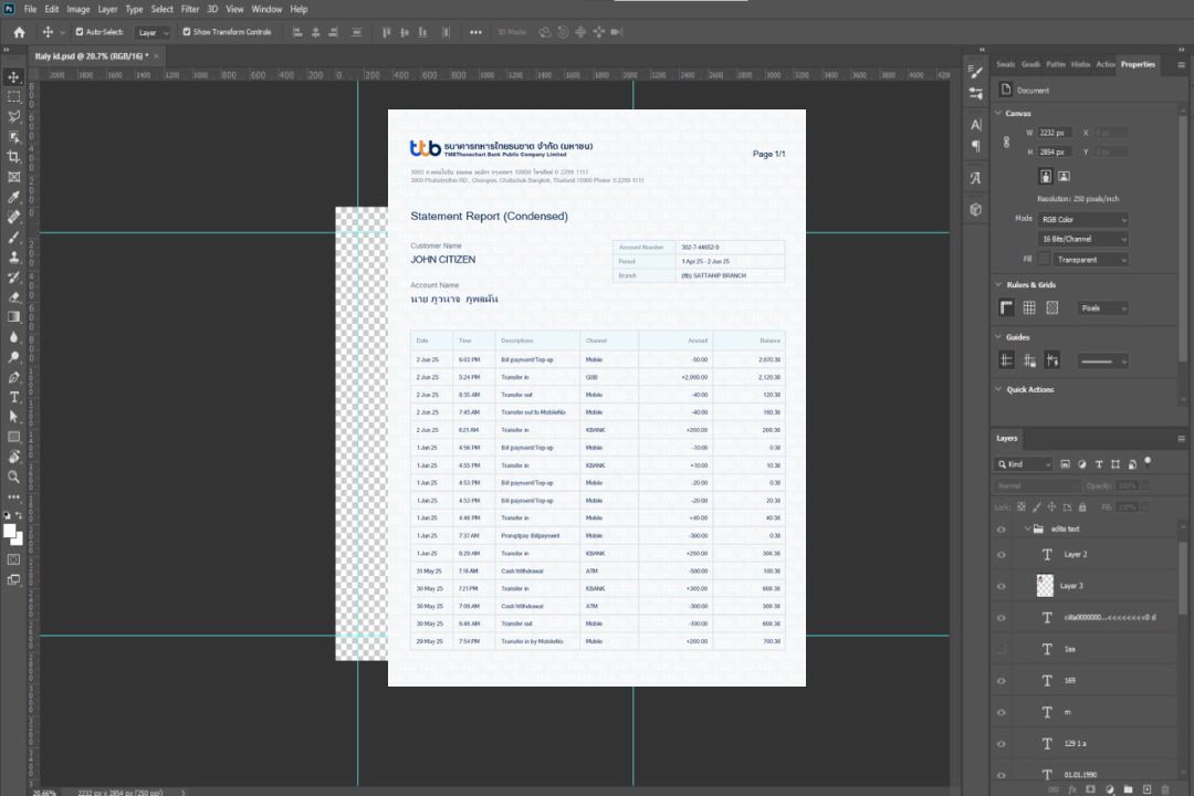 Thaïlande TMBThanachart Bank rapport de relevé Modèle Word et PDF template